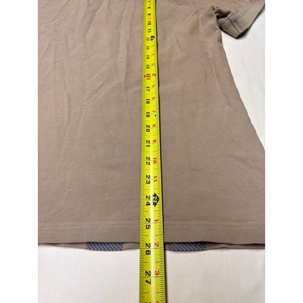 Barbour Mens XL Polo Shirt Tan Blue Oversized Check Pique Short Sleeve - Picture 5 of 7